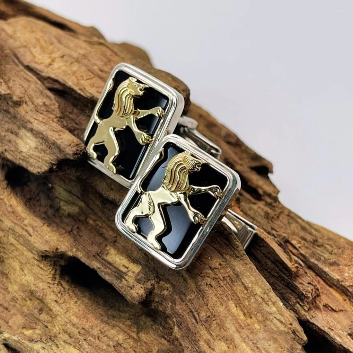 Sterling Silver 14k Rose Gold Lion of Judah Cufflinks - Image 3