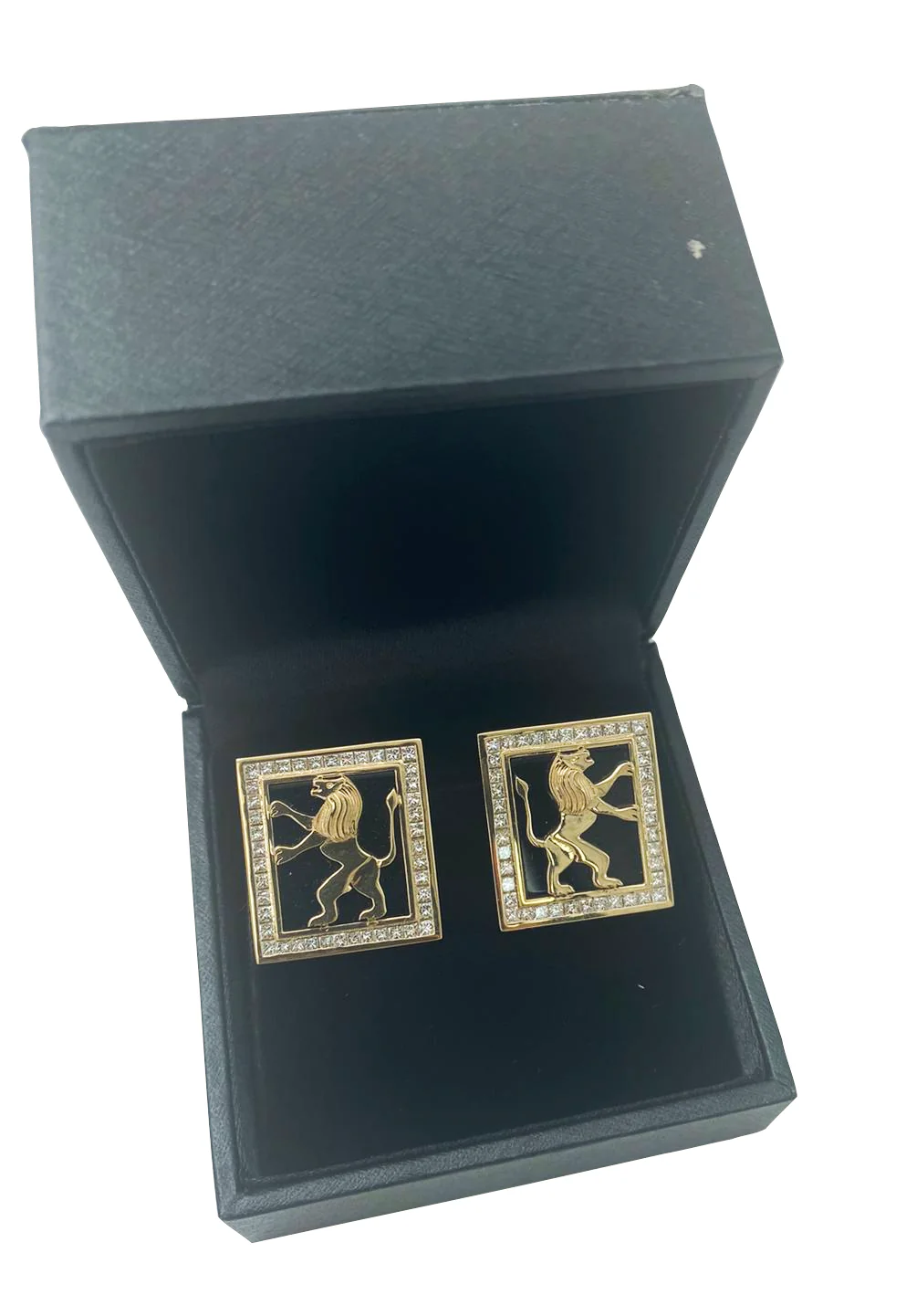 14K Gold Onyx and Diamond Cufflinks with Lion of Judah - Image 2