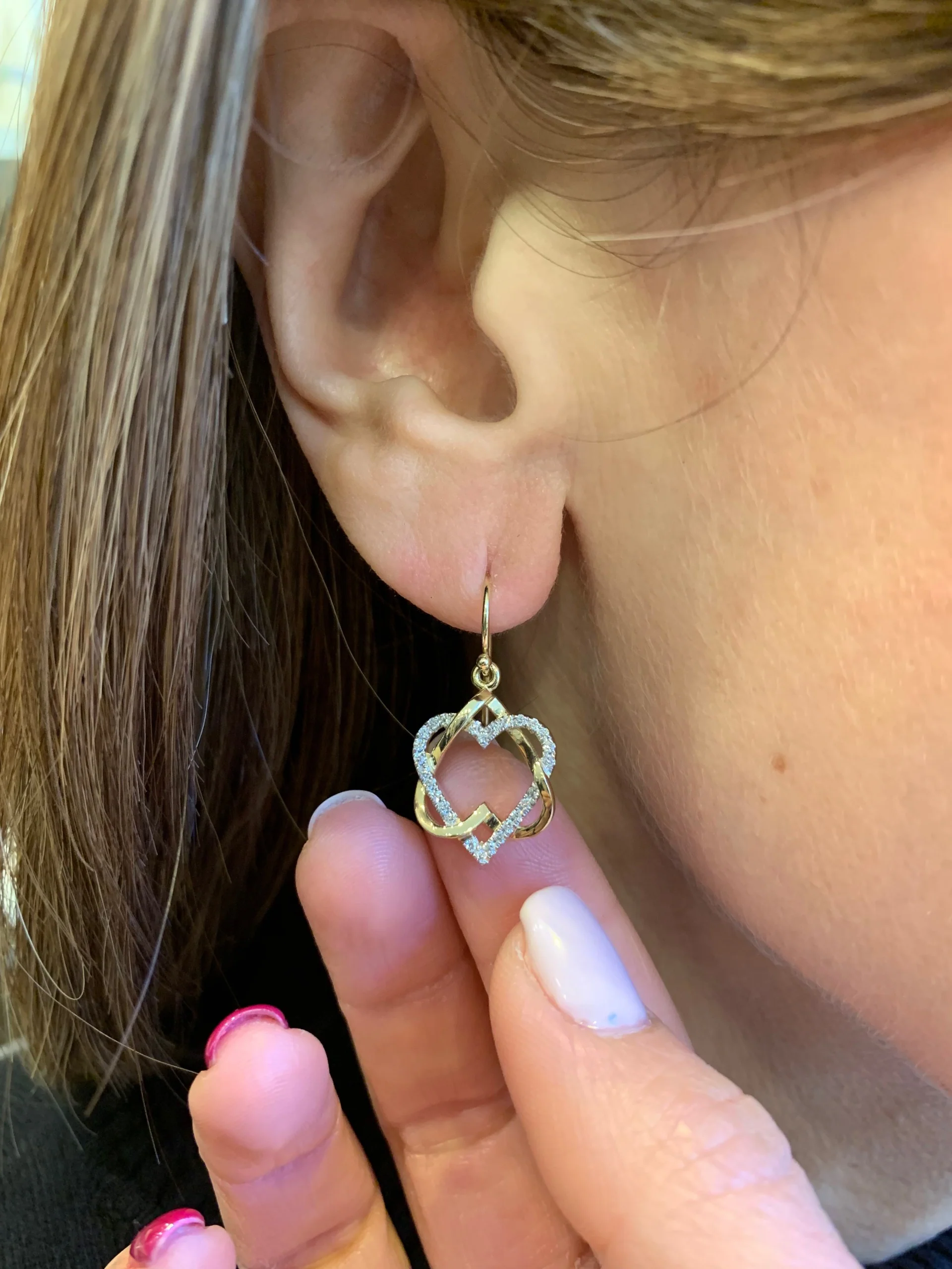 Diamond Heart Star of David Earrings - Image 2