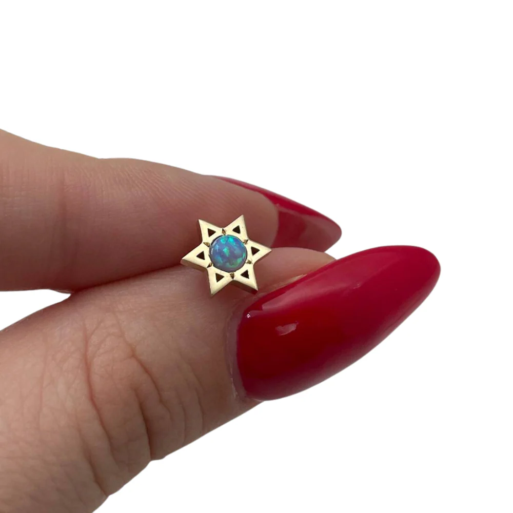 Star of David Stud Earrings with Opalite in 14K Gold - Image 3