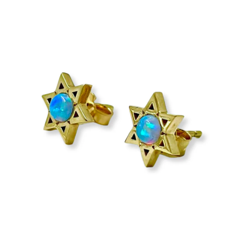 Star of David Stud Earrings with Opalite in 14K Gold - Image 6