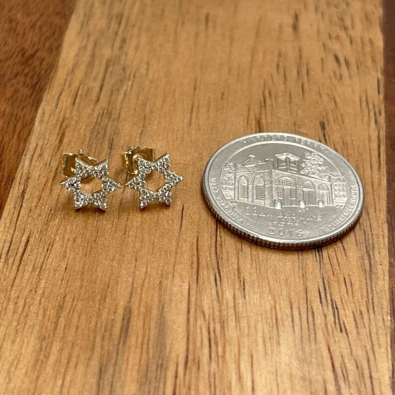 Star of David Diamond Stud Earrings in 14K Gold - Image 10