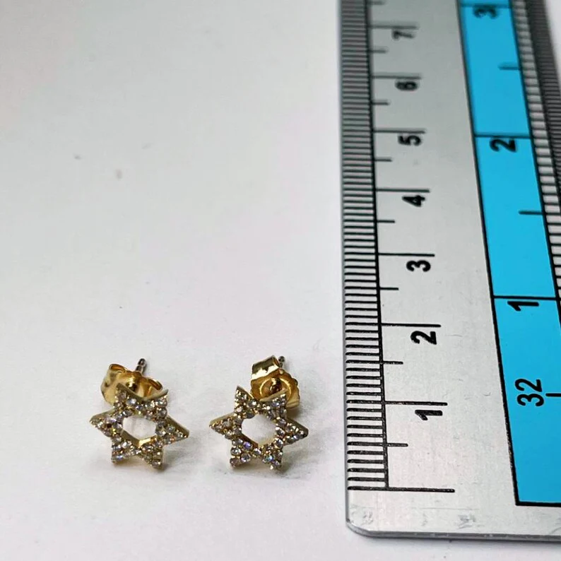 Star of David Diamond Stud Earrings in 14K Gold - Image 11