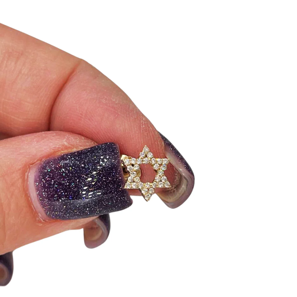 Star of David Diamond Stud Earrings in 14K Gold - Image 5