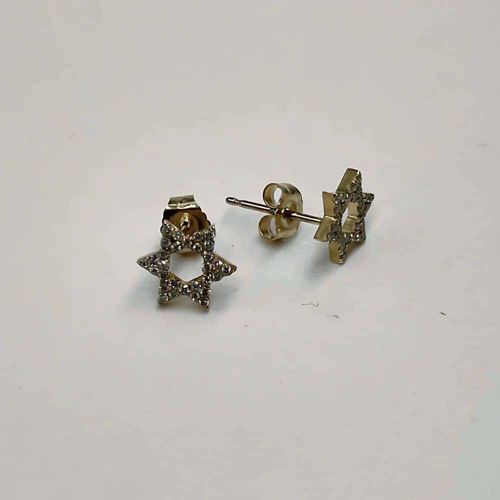 Star of David Diamond Stud Earrings in 14K Gold - Image 8