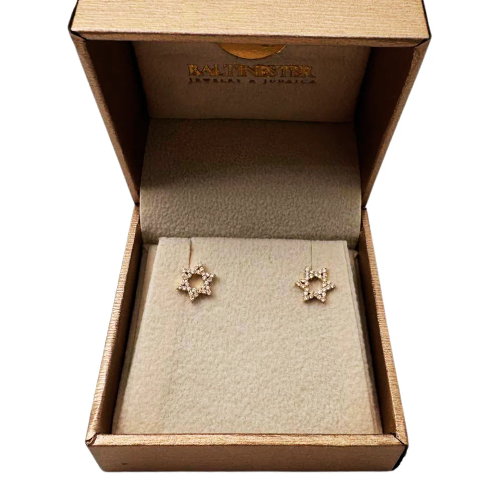 Star of David Diamond Stud Earrings in 14K Gold - Image 9