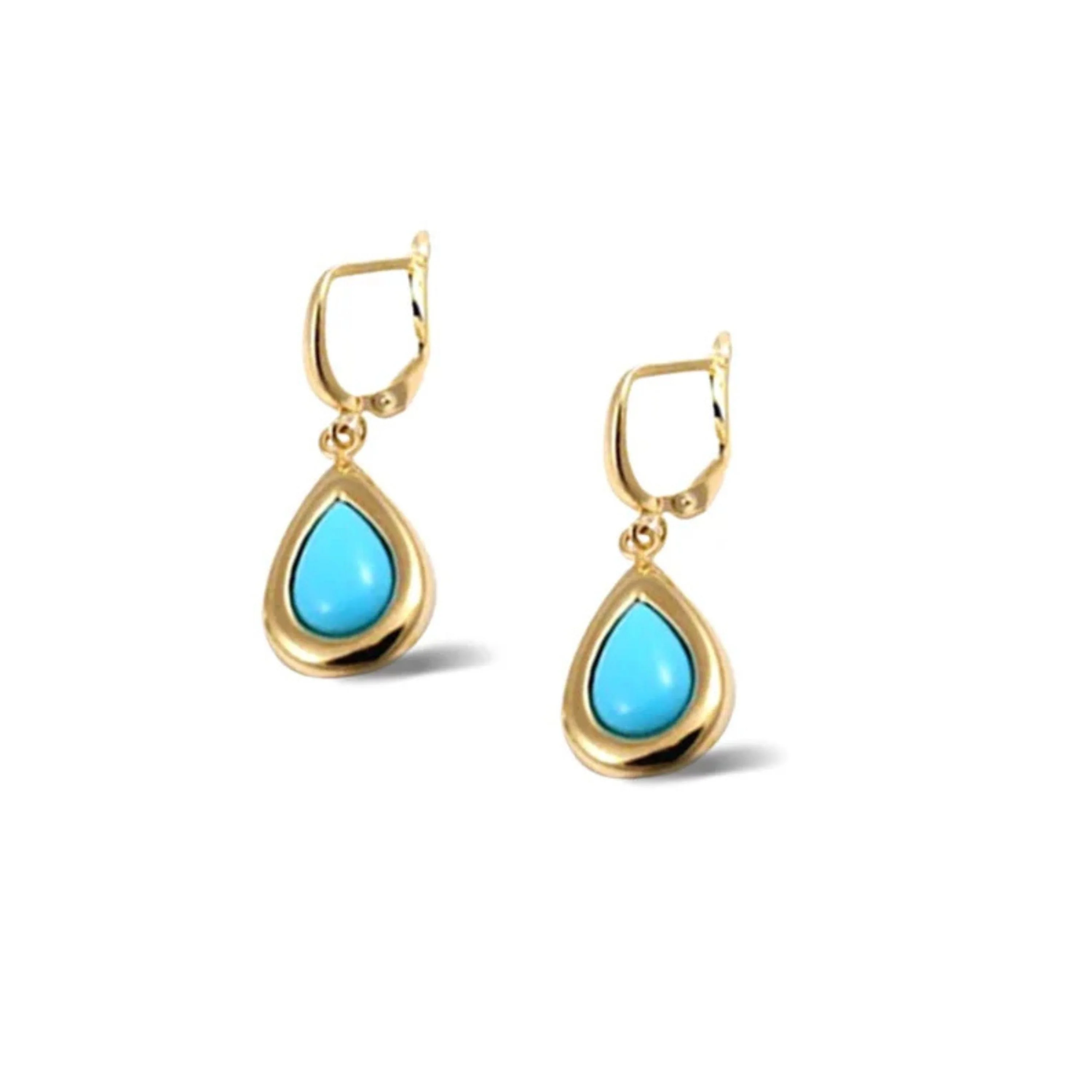 14k Gold Teardrop Turquoise Earrings - Image 2
