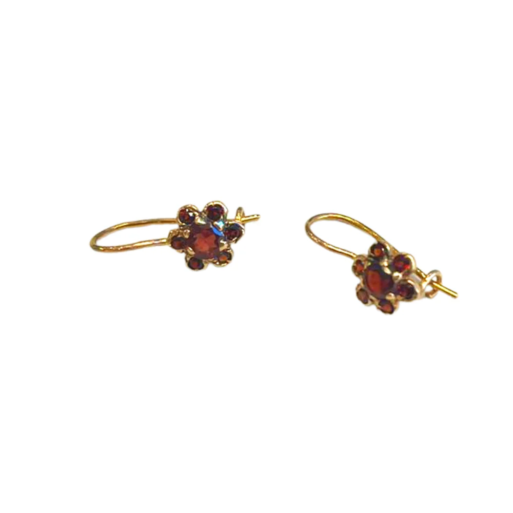 Flower Shaped Red Garnet 14k Rose Gold Earrings - Image 3