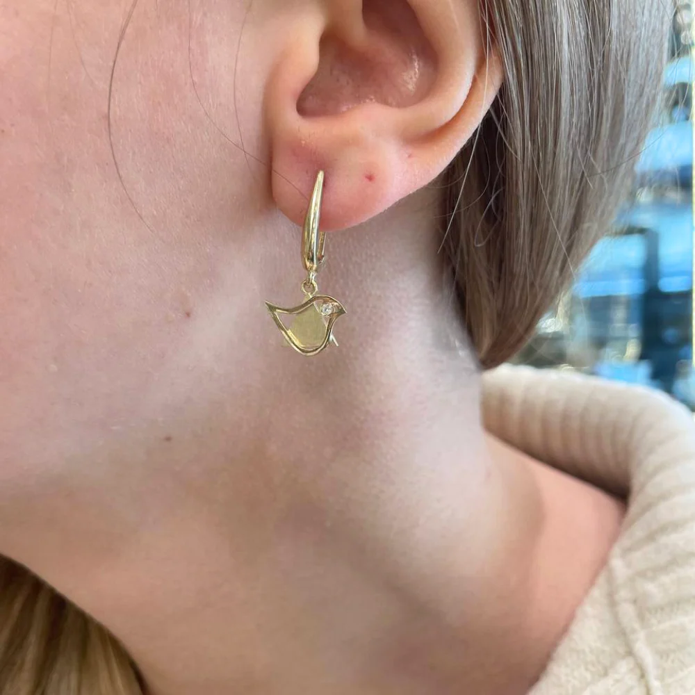 14k Gold Diamond Star of David and Dove Earrings - Image 5