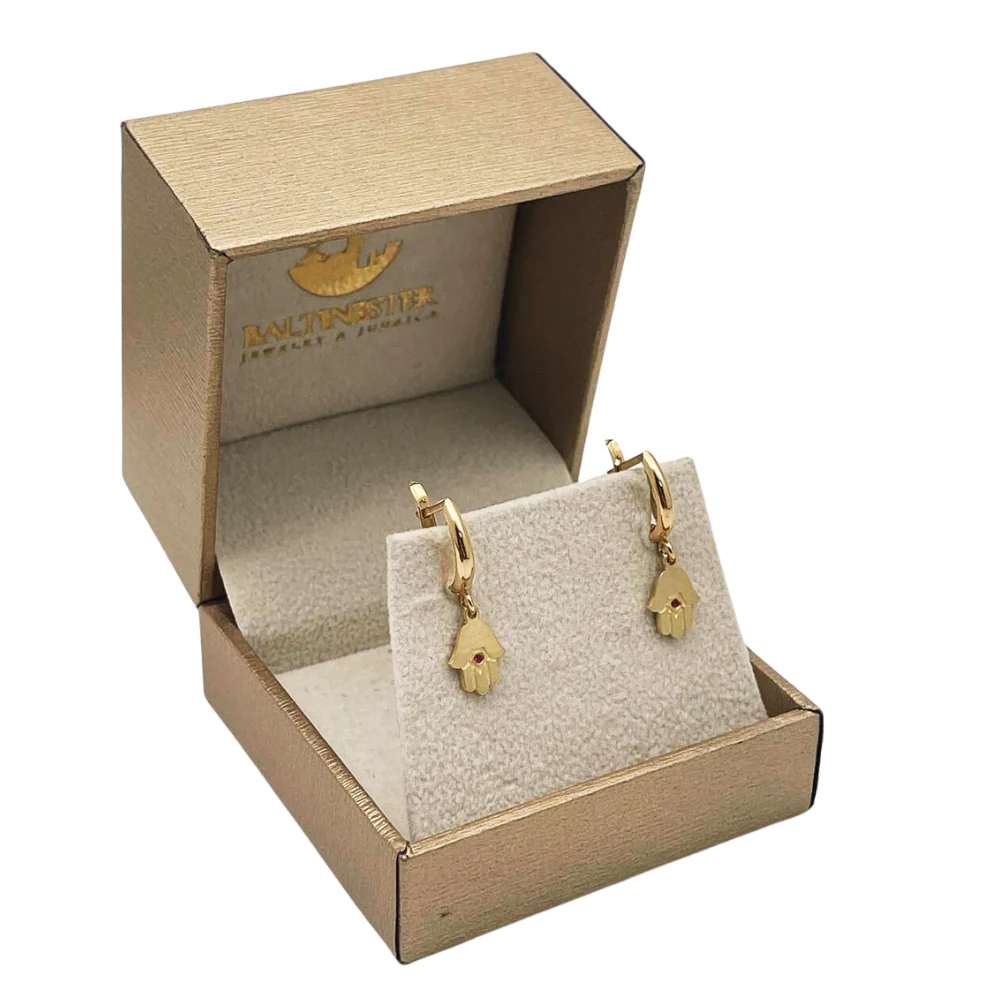 Hamsa Earrings with Ruby in 14k Gold - Image 5