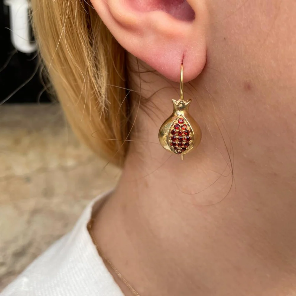 Pomegranate Garnet Earrings in 14K Gold - Image 5