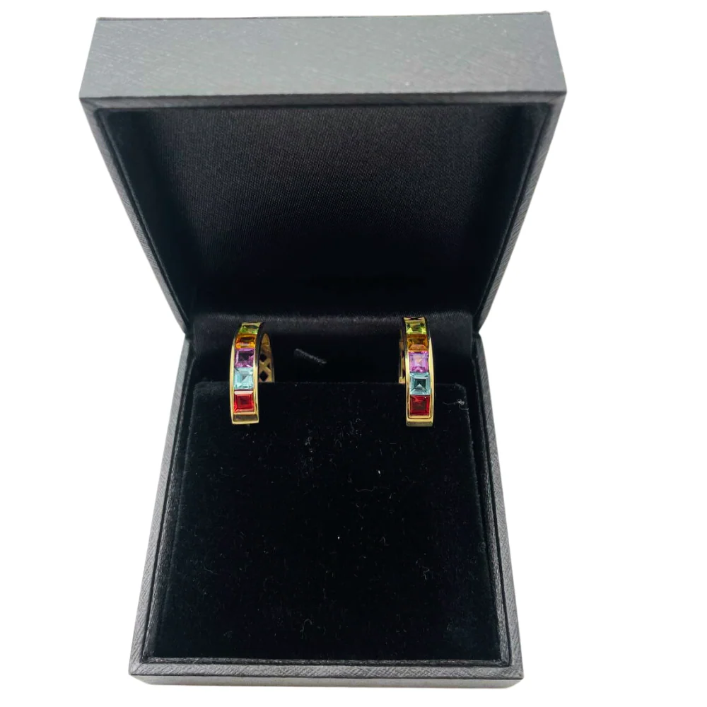 Colourful Gemstone Gypsy Hoop Earrings in 14k Gold - Image 4