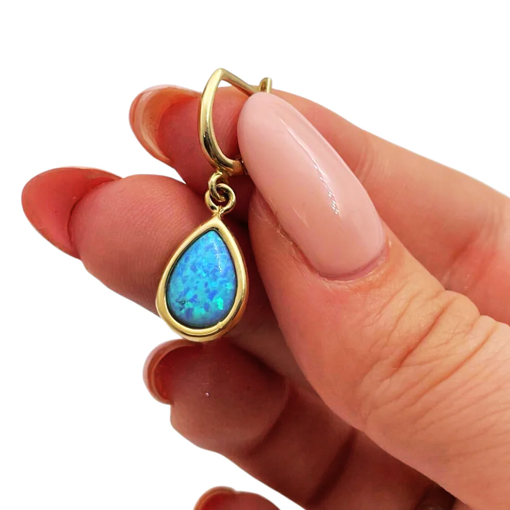 Blue Opalite Teardrop Earrings in 14K Gold - Image 3