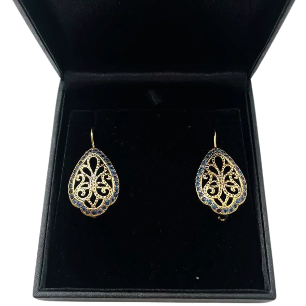 Vintage Style Blue Sapphire Earrings in 14K Gold - Image 5