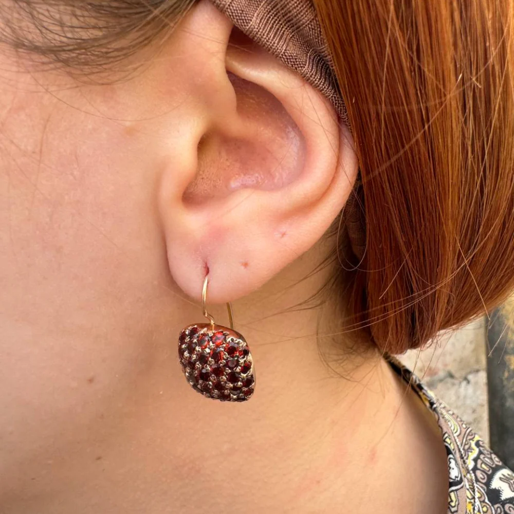 14K Rose Gold Garnet Pavé Square Earrings - Image 6