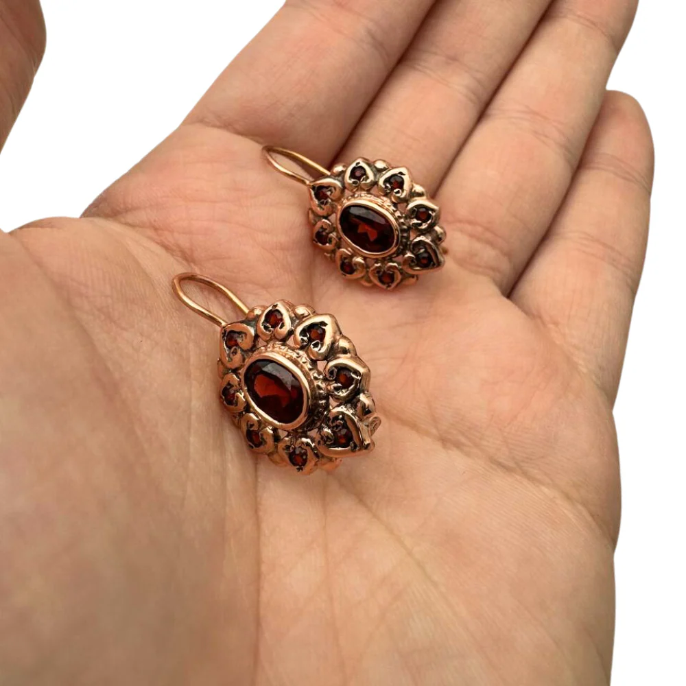 Garnet Romantic Earrings in 14K Rose Gold - Image 3