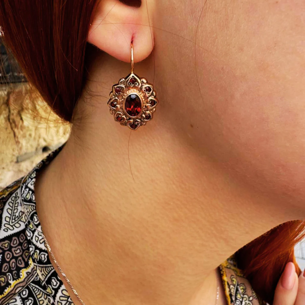 Garnet Romantic Earrings in 14K Rose Gold - Image 4
