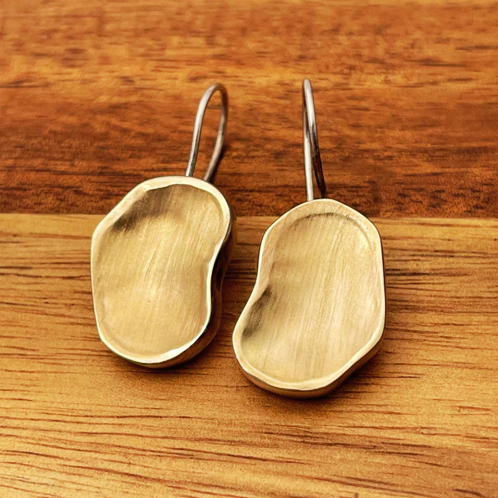 Jerusalem Stone Style Single Nugget Earrings in Silver and Gold - Image 5
