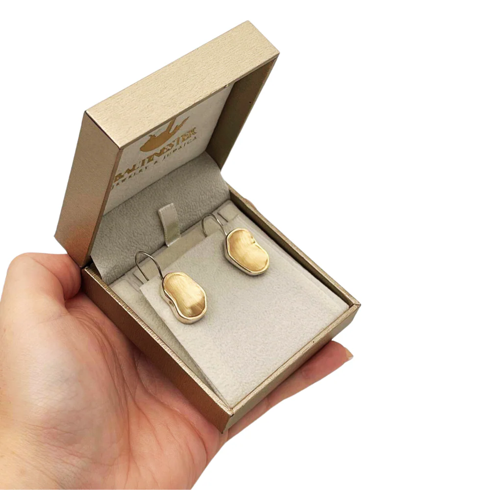 Jerusalem Stone Style Single Nugget Earrings in Silver and Gold - Image 6