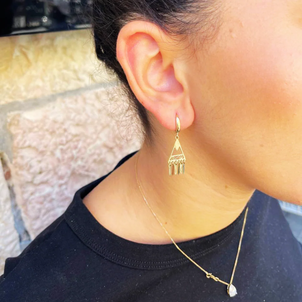 14K Gold Filigree Fringe Earrings — Handcrafted Minimalist Boho Chic Jewelry from Israel - Image 5