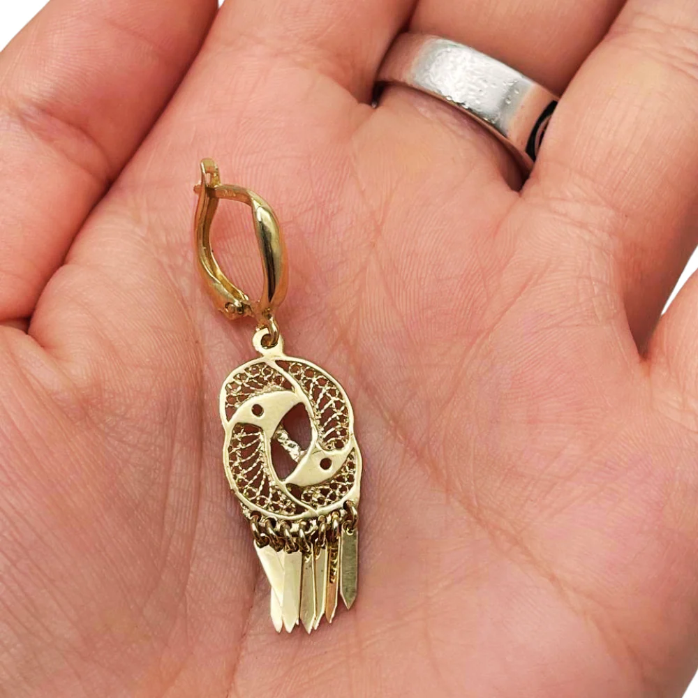 14K Gold Filigree Yin Yang Fringe Earrings - Image 4