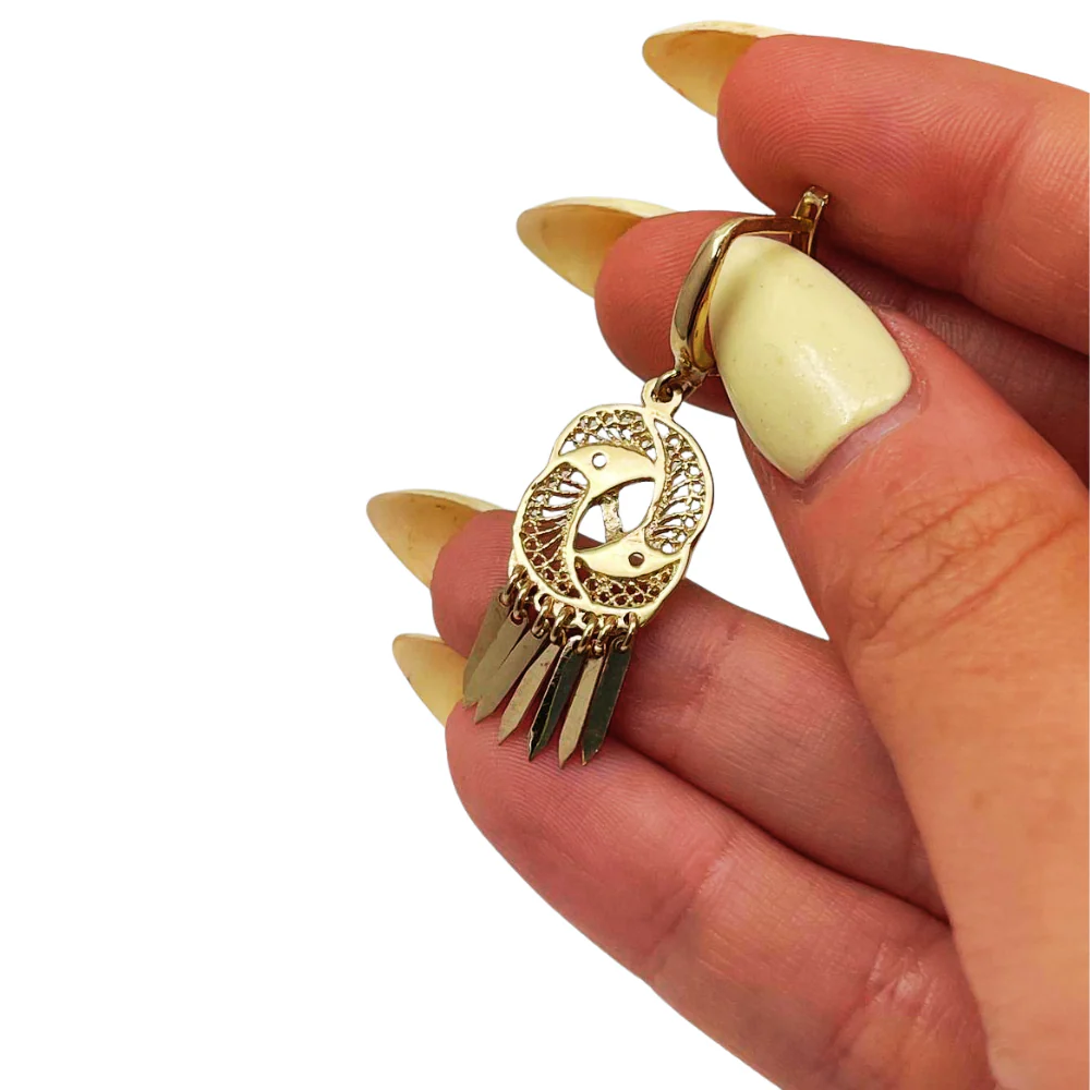 14K Gold Filigree Yin Yang Fringe Earrings - Image 5