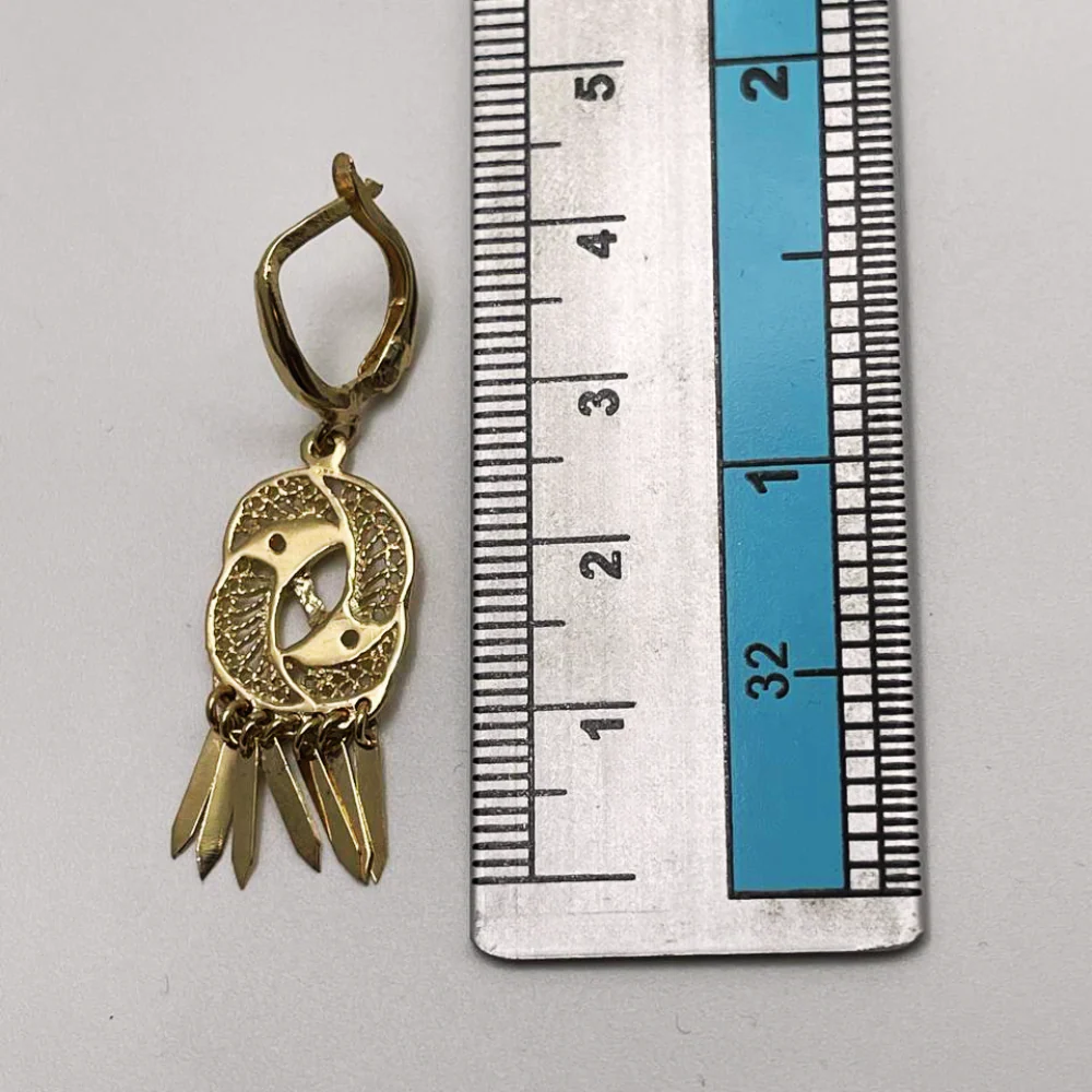 14K Gold Filigree Yin Yang Fringe Earrings - Image 7