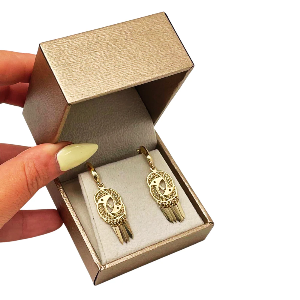 14K Gold Filigree Yin Yang Fringe Earrings - Image 9