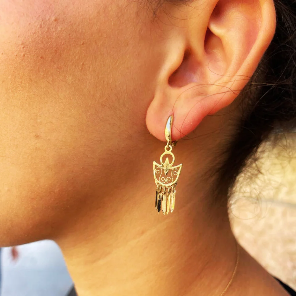 14K Gold Filigree Crescent Fringe Earrings - Image 5
