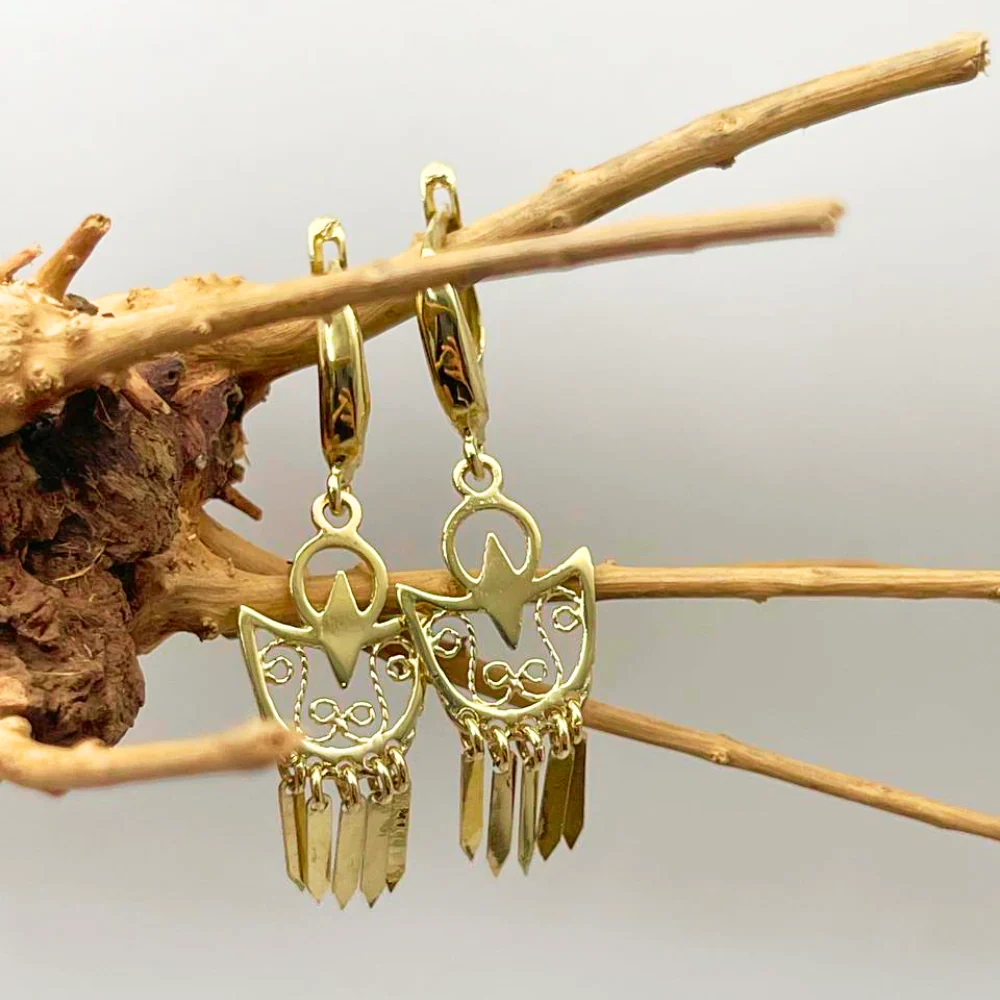 14K Gold Filigree Crescent Fringe Earrings - Image 7