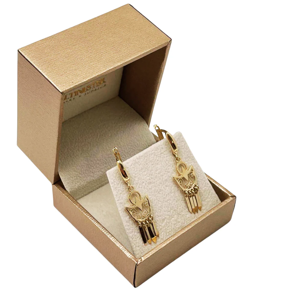 14K Gold Filigree Crescent Fringe Earrings - Image 8