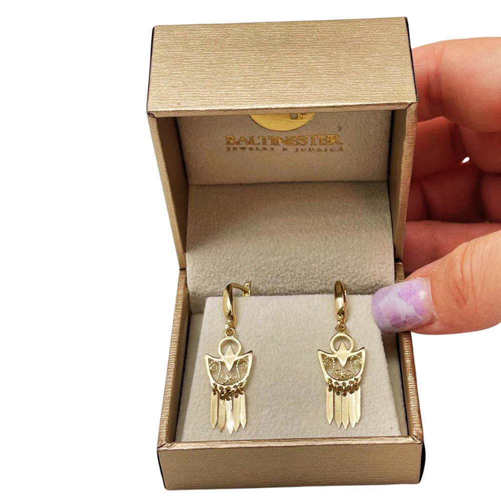 14K Gold Filigree Crescent Fringe Earrings - Image 9