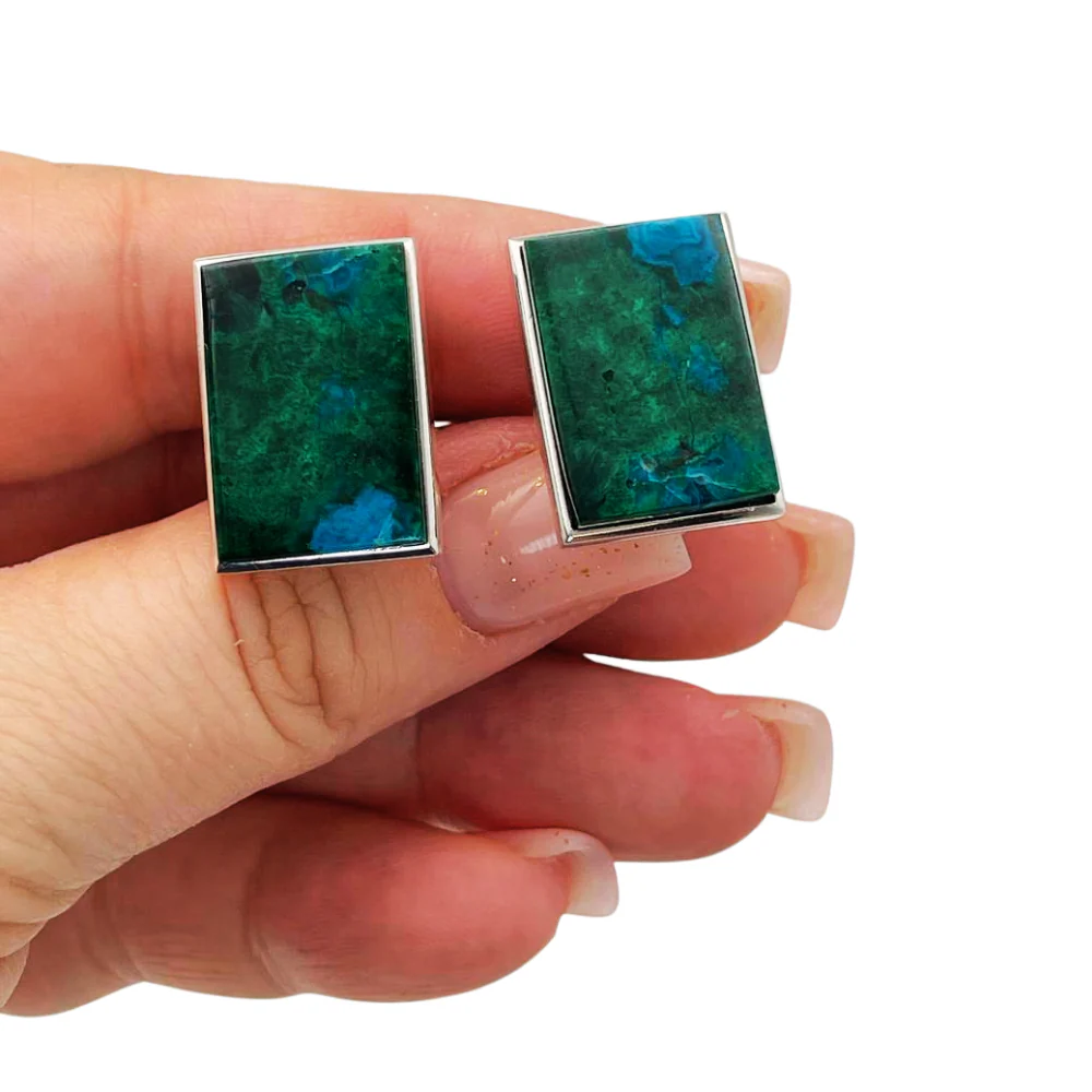 Sterling Silver Eilat Stone Rectangular Shaped Cuff Links - Image 3