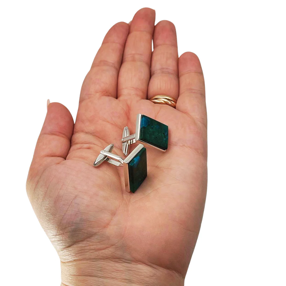 Sterling Silver Eilat Stone Rectangular Shaped Cuff Links - Image 4