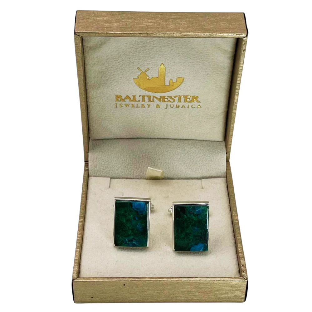 Sterling Silver Eilat Stone Rectangular Shaped Cuff Links - Image 7