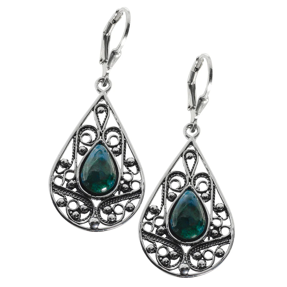 Eilat Stone Earrings Drop-Shaped Silver Dangle