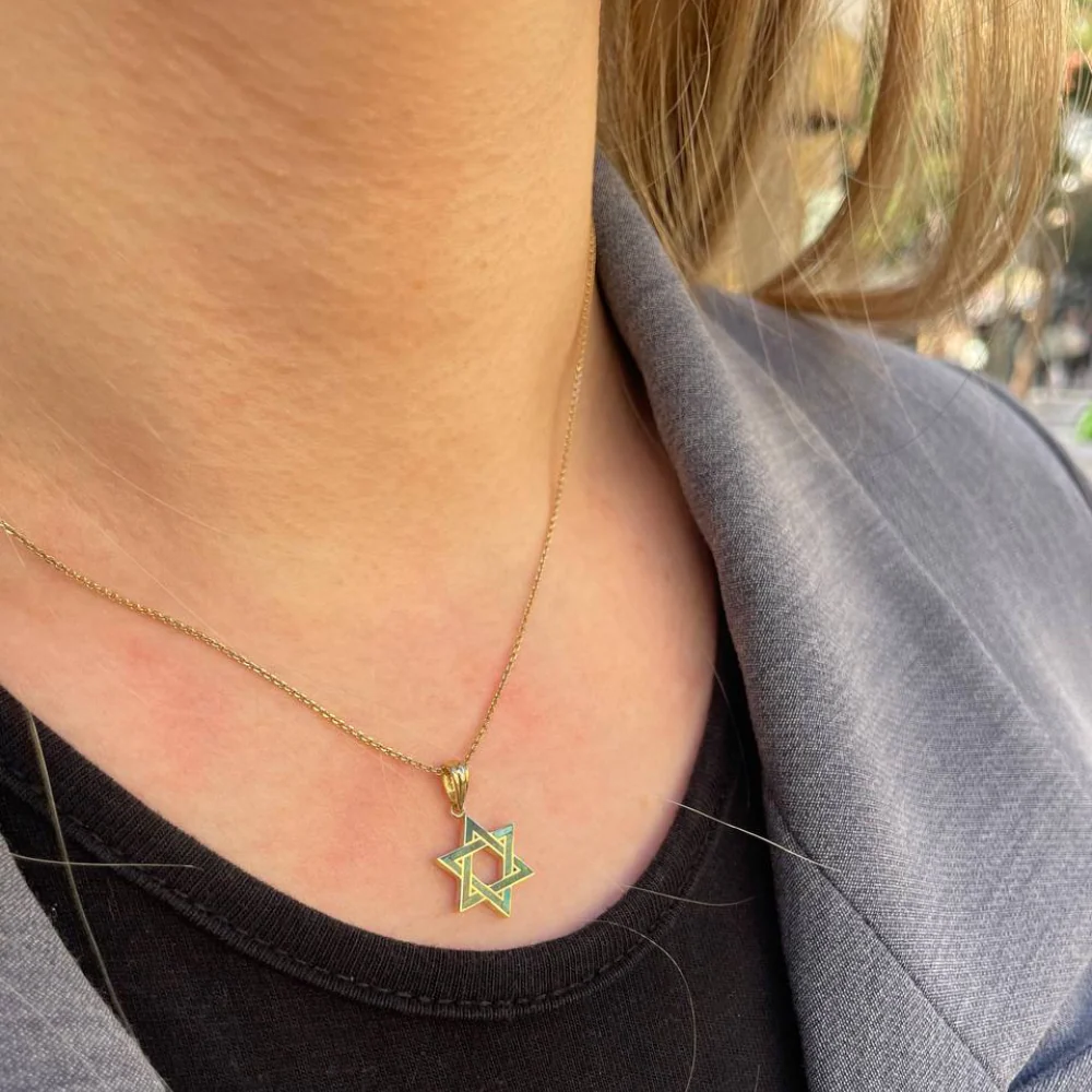 Eilat Stone Star of David Pendant in 14K Gold - 14 mm Size - Image 3