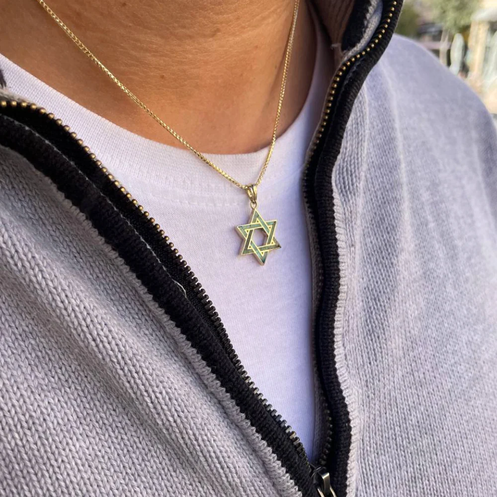 Eilat Stone Star of David Pendant in 14K Gold - 14 mm Size - Image 5