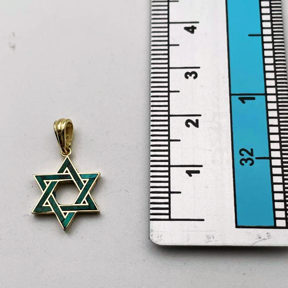 Eilat Stone Star of David Pendant in 14K Gold - 14 mm Size - Image 6