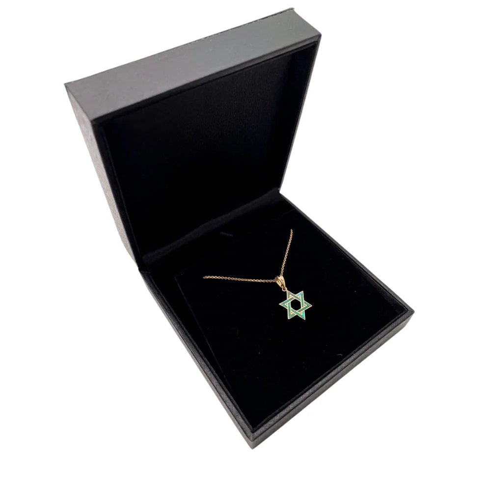 Eilat Stone Star of David Pendant in 14K Gold - 14 mm Size - Image 7