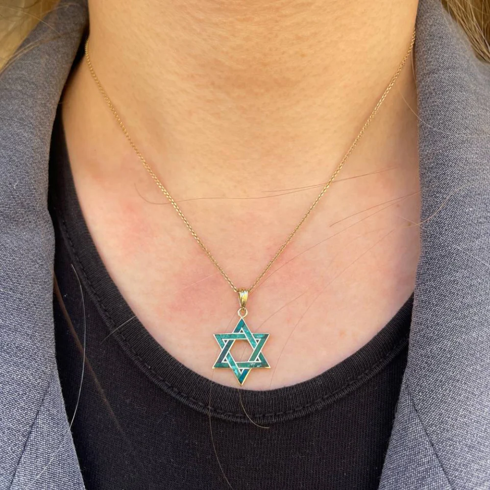 Eilat Stone Star of David Pendant in 14K Gold - 18 mm Size - Image 3