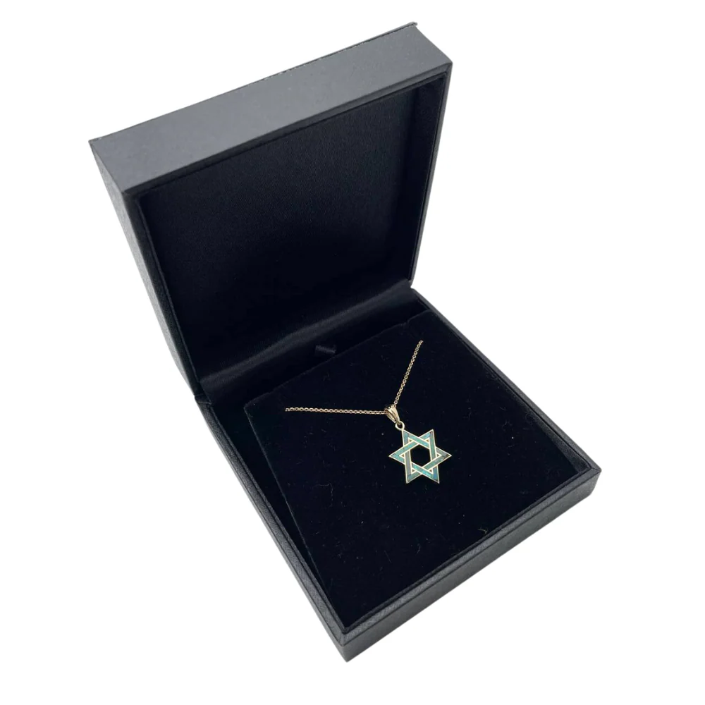 Eilat Stone Star of David Pendant in 14K Gold - 18 mm Size - Image 7