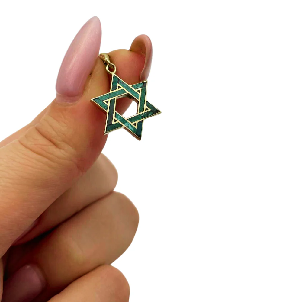 Eilat Stone Star of David Pendant in 14K Gold - 18 mm Size - Image 8