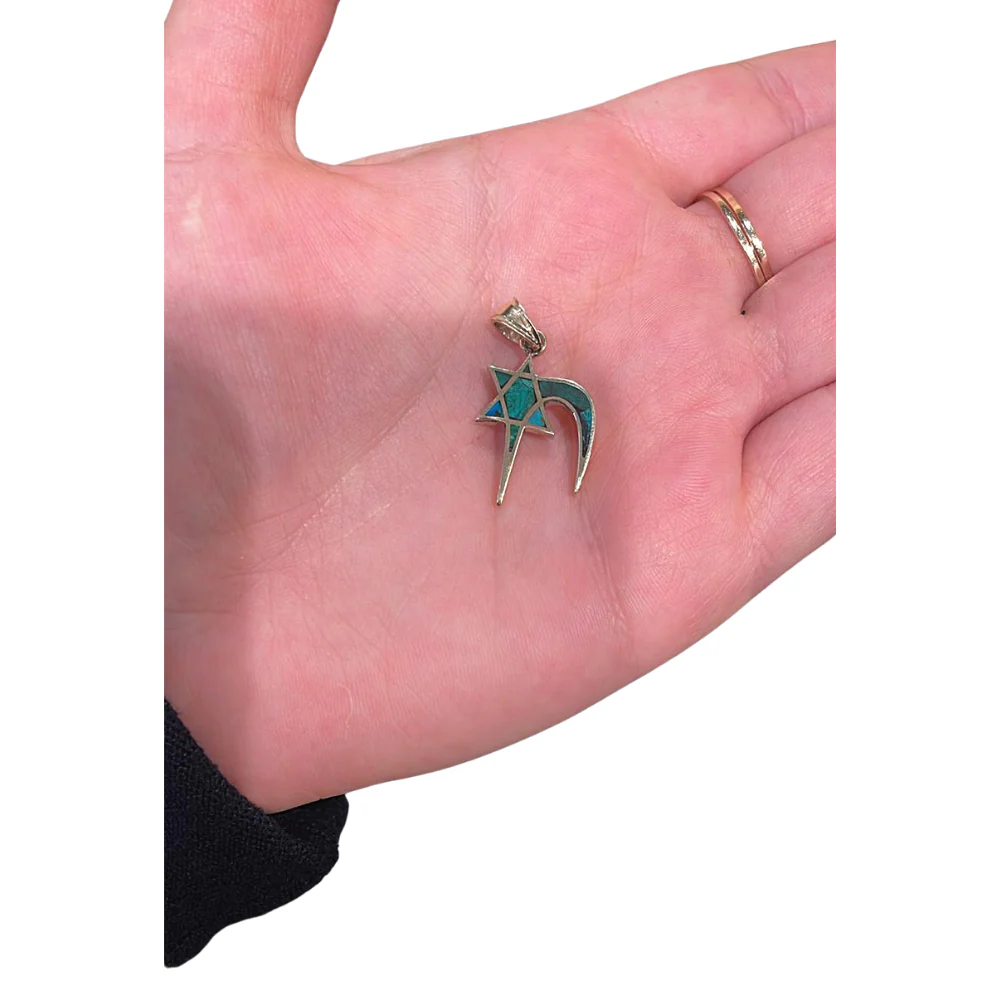 Star of David Pendant - 14K Gold Chai and with Eilat Stone - Image 3