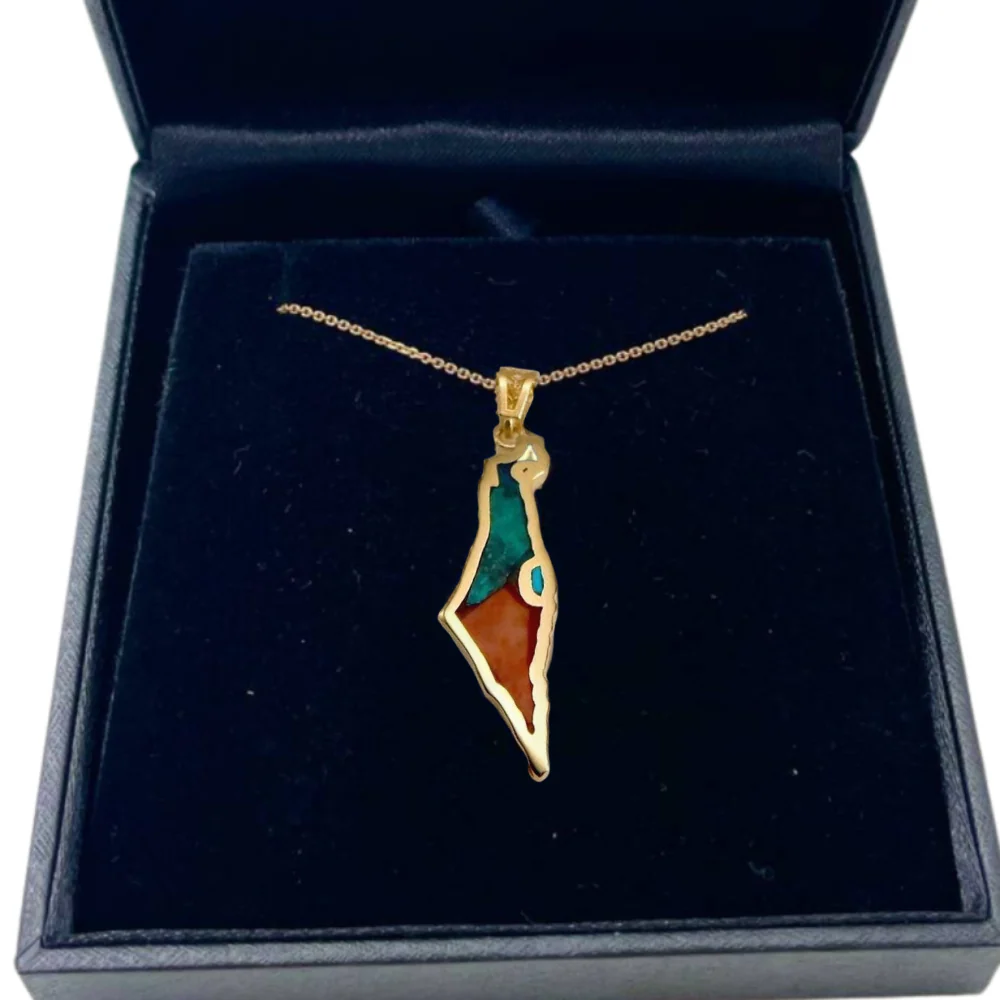 Map of Israel 14K Gold Pendant with Jerusalem Stone and Eilat Stone - Image 5