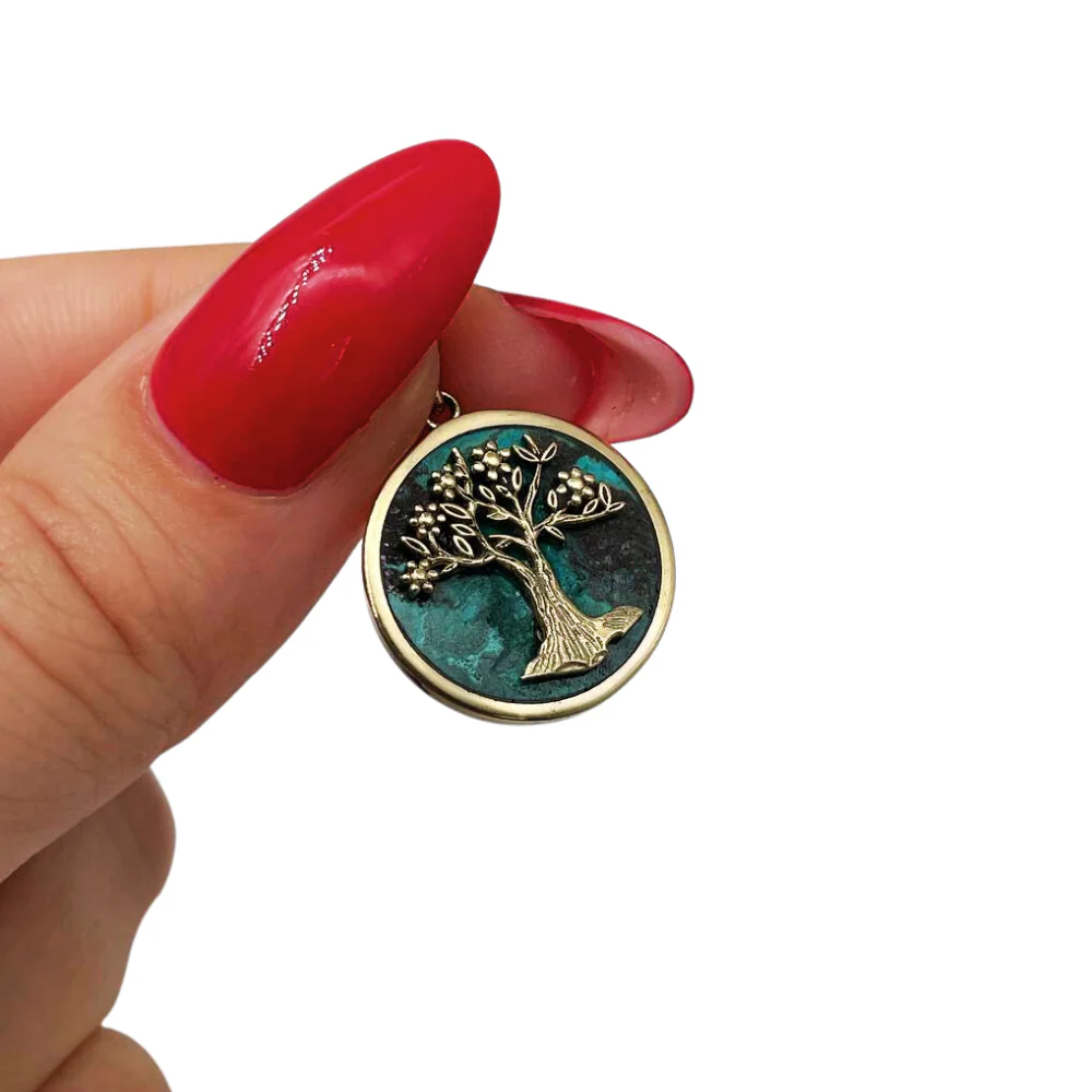 Tree of Life Round Pendant with Eilat Stone in 14K Gold - Image 3