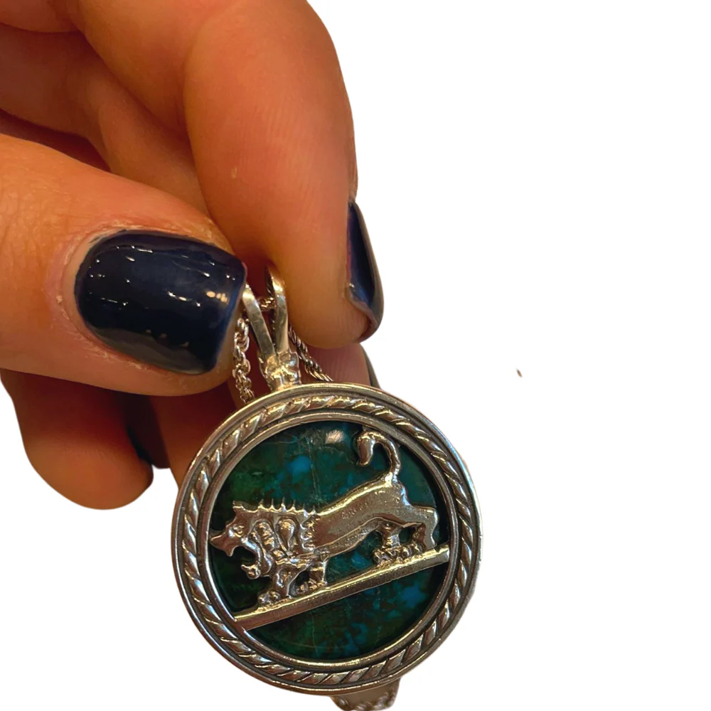Lion of Judah Pendant and Chain - Jerusalem Eilat Stone Round Silver - Image 4