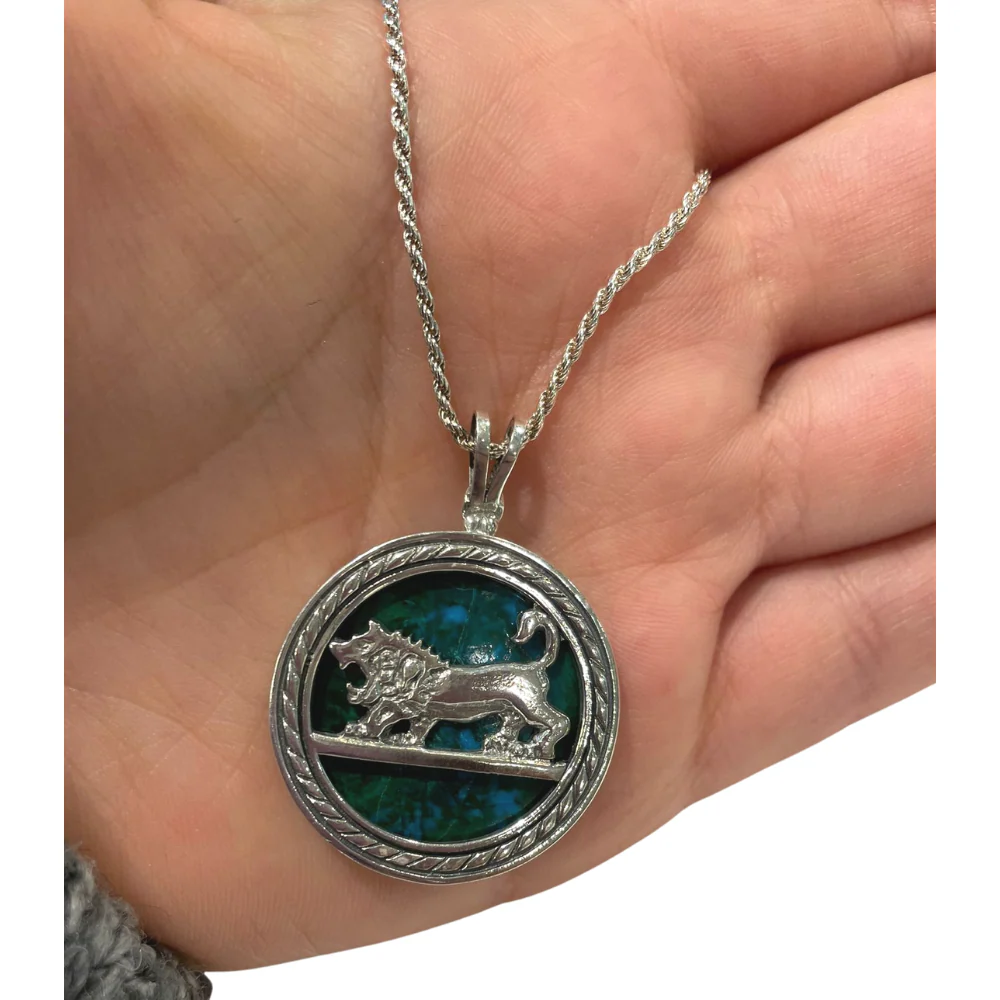 Lion of Judah Pendant and Chain - Jerusalem Eilat Stone Round Silver - Image 5