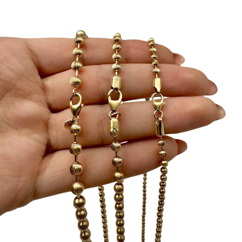 14K Gold Small Diamond Cut Ball Chain - 3 MM - Image 3