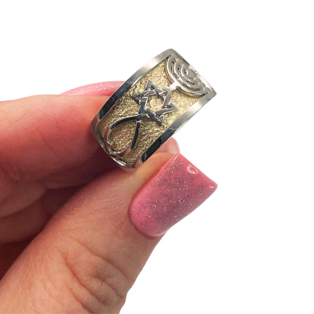 Star of David Messianic Seal of Jerusalem Ring - 14K Gold Two Tone Grafted-In Ring - Image 4